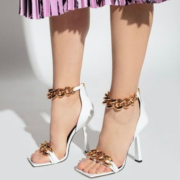 Versace Chain & Leather High-Heel Sandals size 39 - Picture 2 of 13